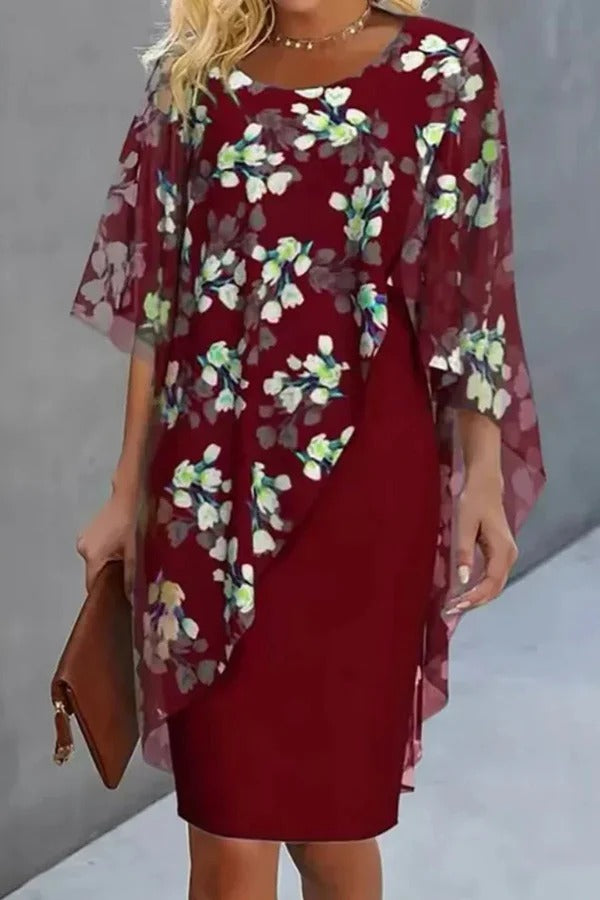 LP | Chiffon Stampa floreale Collo rotondo Mini abito casual