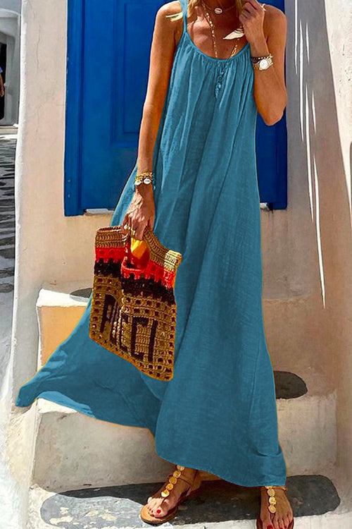 LP | Abito maxi cami da spiaggia in cotone e lino con scollo rotondo