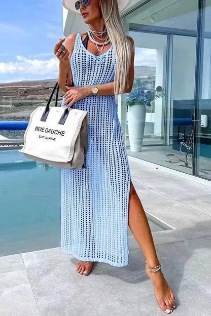 LP | Deserted Island - Vestito maxi con incrocio sul retro in maglia all'uncinetto
