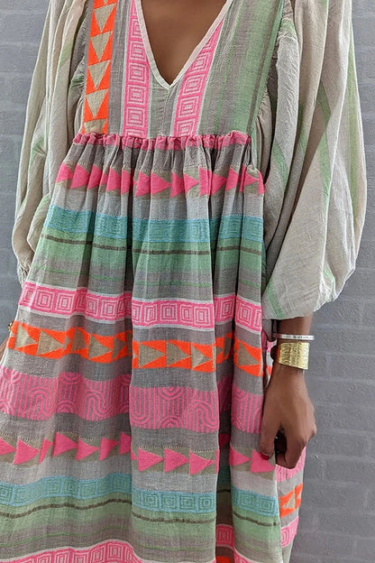 LP | Whisked Away - Vestito midi stampato a colori a blocchi geometrici