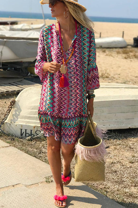 LP | Hailee - Mini abito da spiaggia casual con stampa a increspature d'acqua colorate