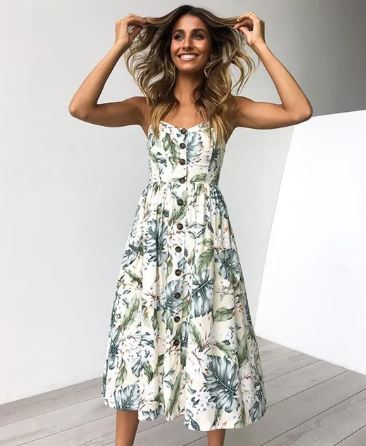 LP | Abito midi sexy estivo con stampa sulla spiaggia