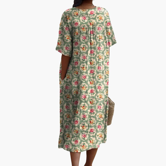 LP | Abito midi da donna a maniche corte con scollatura a V con stampa floreale