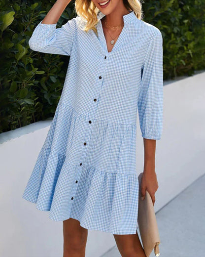 LP | Mini abito allentato da donna in stile camicia con scollo a V