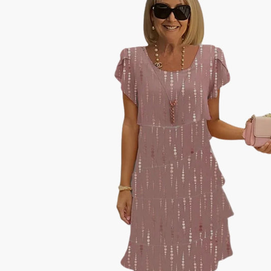 LP | Abito midi floreale da donna con maniche corte e strati sovrapposti