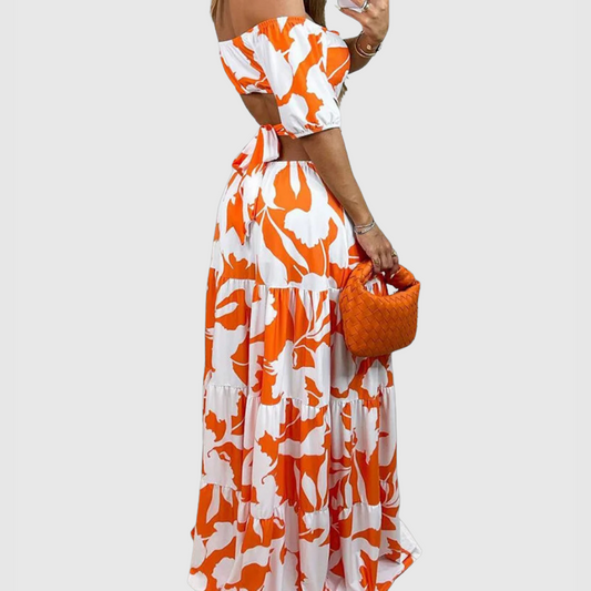 LP | Elegante abito midi con grana e scollatura irregolare