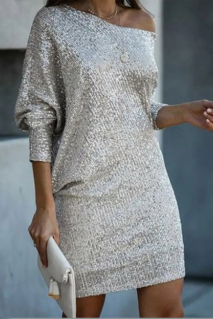 LP | Paillettes solide off-shoulder Mini abito allentato