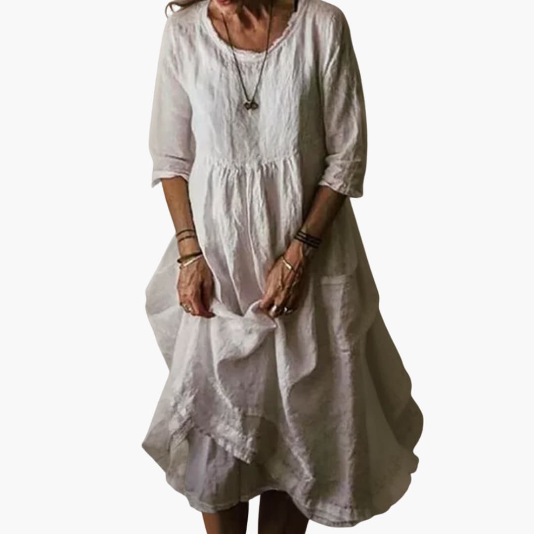 LP | Abito midi estivo da donna con maniche a 3/4 e pinces