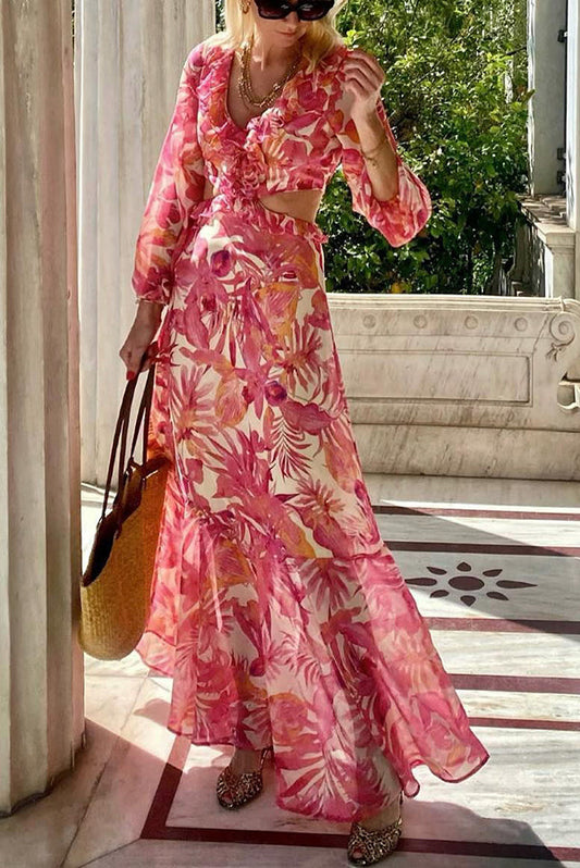 LP | Make Me Blush Maxi abito con volant laterale e ritaglio in vita