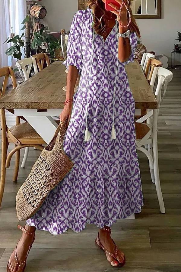 LP | Maxi abito casual con scollo a V e stampa geometrica