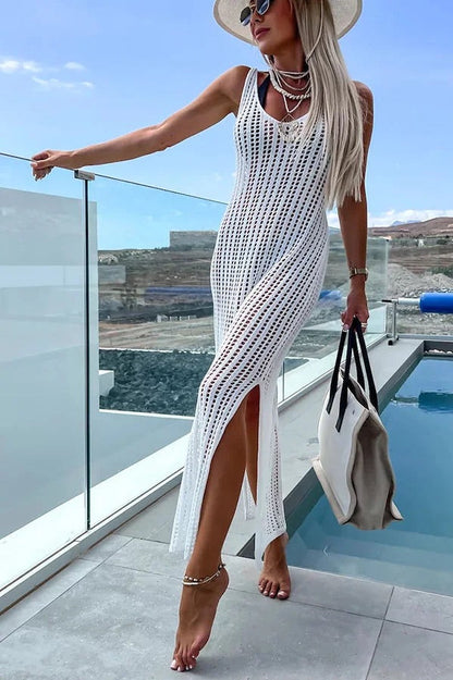 LP | Deserted Island - Vestito maxi con incrocio sul retro in maglia all'uncinetto