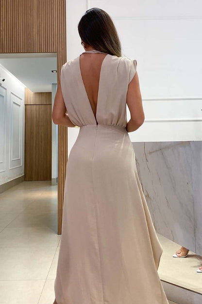 LP | Allure - Vestito maxi con scollo a V alto e basso, con scollo a V e scollatura a V