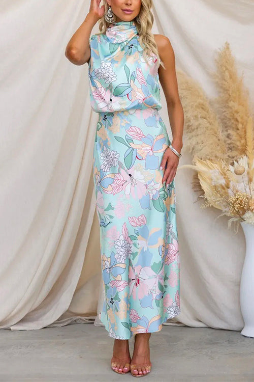 LP | Maxi abito Regular Fitted in raso con motivo floreale