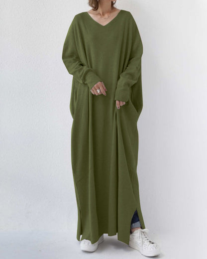 LP | maxi abito elegante a maniche lunghe con scollo a V da indossare tutti i giorni