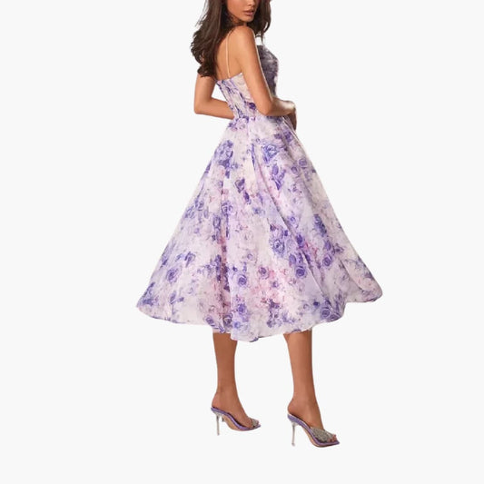 LP | Abito midi da donna con stampa floreale e spalline a spaghetto