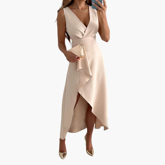 LP | Abito midi da donna senza maniche con scollo a V e orlo alto-basso