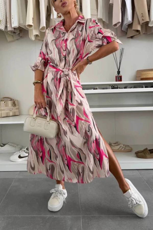 LP | Elegant Ease Vestito midi in raso stampato con vita