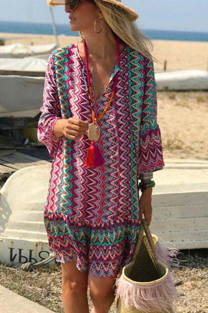 LP | Hailee - Mini abito da spiaggia casual con stampa a increspature d'acqua colorate