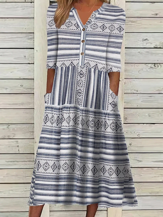 LP | Mezza manica con scollo a V e stampa grafica del vestito midi cc50