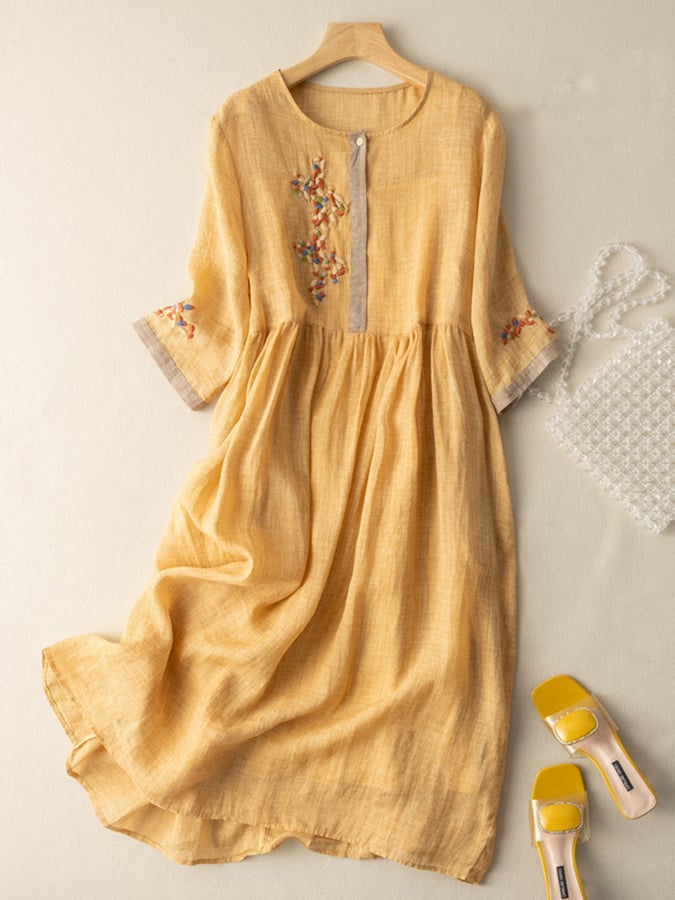 LP | Abito midi in lino con ricamo