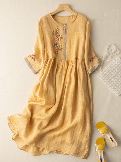LP | Abito midi in lino con ricamo