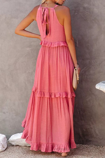 LP | Vittoria Abito maxi halter con arricciature e volants