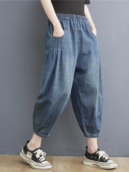 LP | estate elastico in vita sottile allentato denim pantaloni casual
