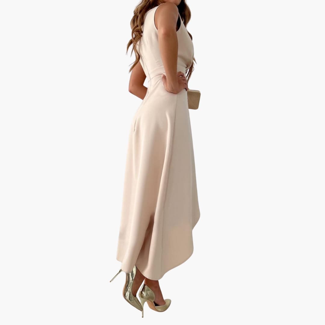 LP | Abito midi da donna senza maniche con scollo a V e orlo alto-basso