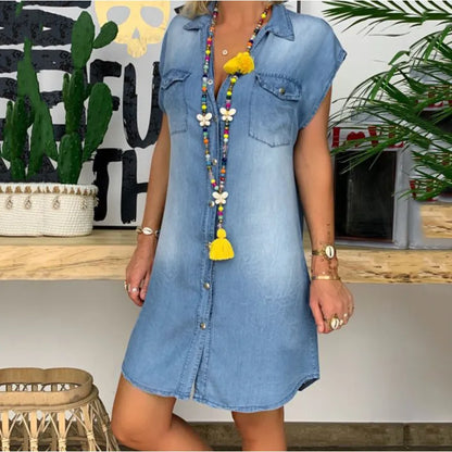 LP | Mini abito senza maniche con abbottonatura in denim lavato