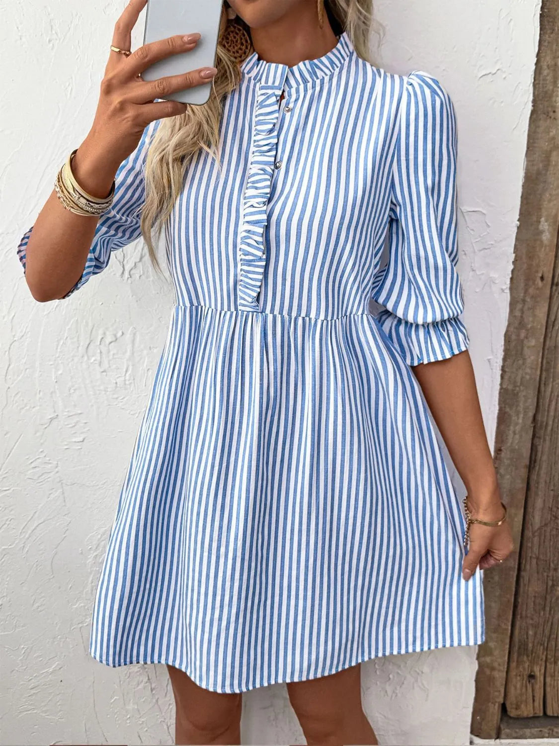 LP | Mini abito camicia a righe con mezze maniche