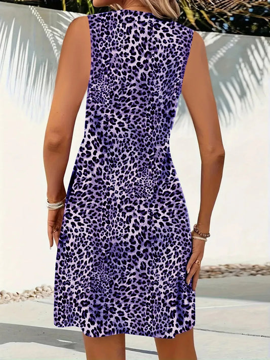 LP | Mini abito senza maniche con scollo a V in leopardo