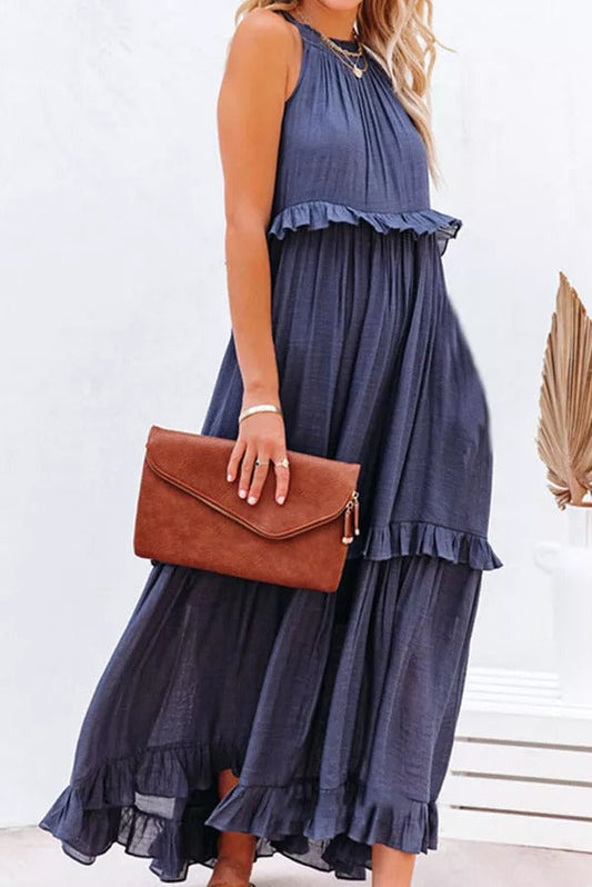 LP | Vittoria Abito maxi halter con arricciature e volants