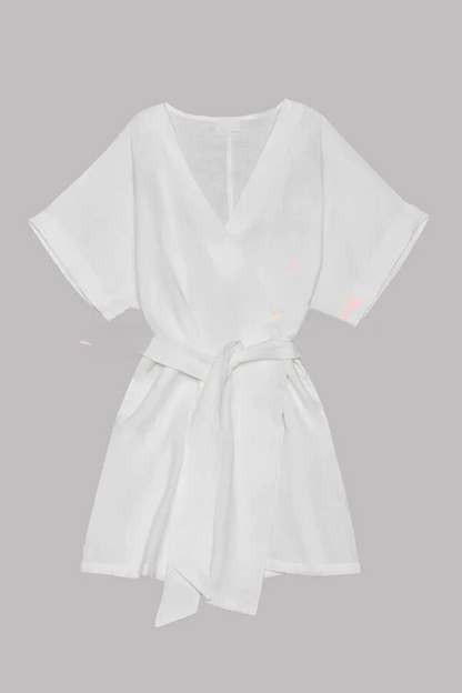 LP | mini abito kimono con cintura da taschino in misto cotone e lino