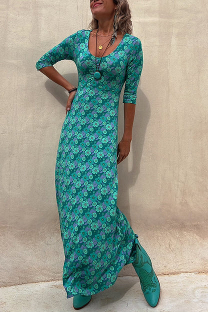 LP | Iconic Crush - Maxi abito floreale con mezza manica elasticizzata