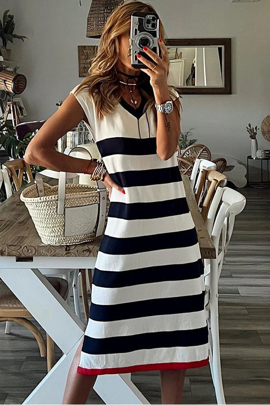LP | Stripes Abito midi elegante con scollo a V e maniche lunghe