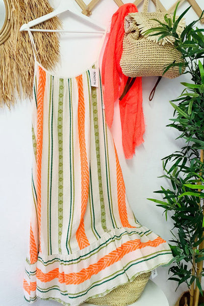 LP | Happy Sunday Maxi abito cami A-line in misto lino con stampa etnica