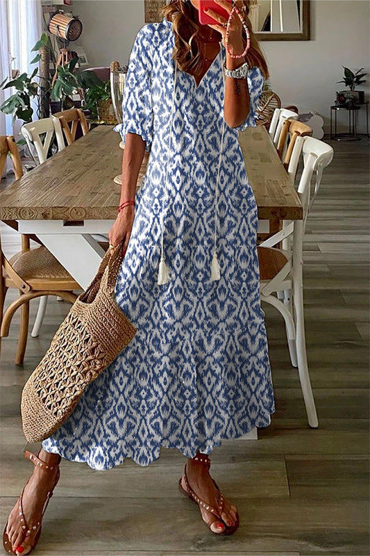 LP | Maxi abito casual con scollo a V e stampa geometrica