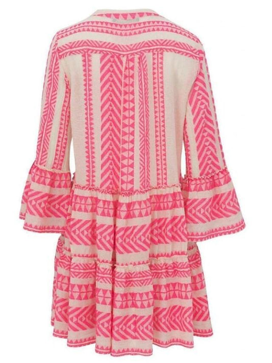 LP | Swing Dress Mini abito corto Nero Blu Rosa Verde 3/4 Lunghezza manica Stampa geometrica Primavera Estate Scollo a V Boho Flare Cuff Sleeve 2021 S M L XL XXL 3XL