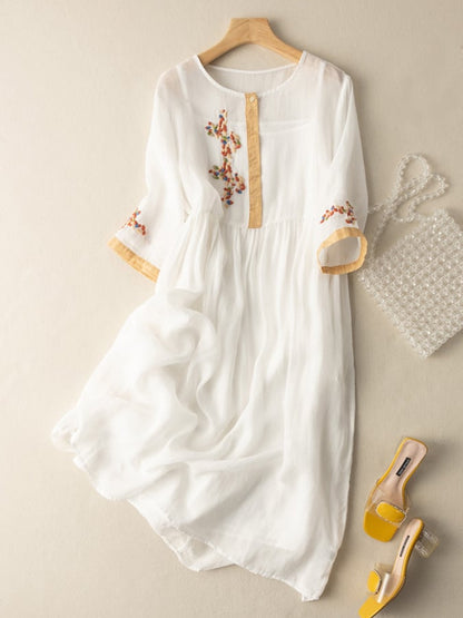 LP | Abito midi in lino con ricamo