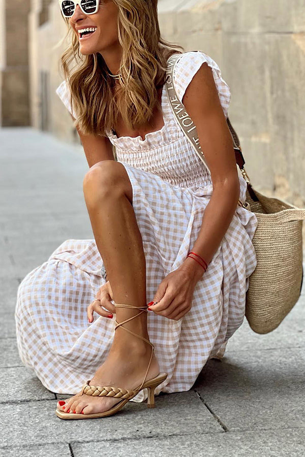 LP | Singing Solo Maxi abito a quadri multipli con top smocked