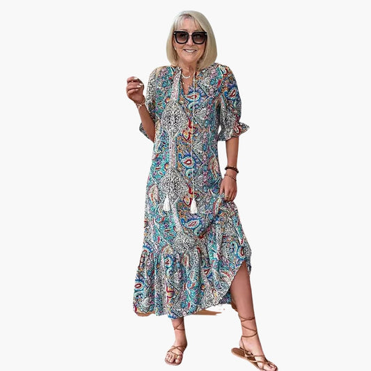 LP | Abito midi boho da donna con mezze maniche e stampa paisley