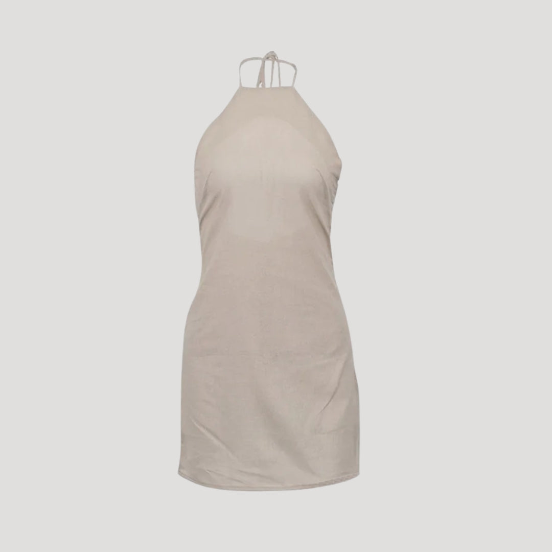 LP | Donna in lino con scollo mini abito estivo