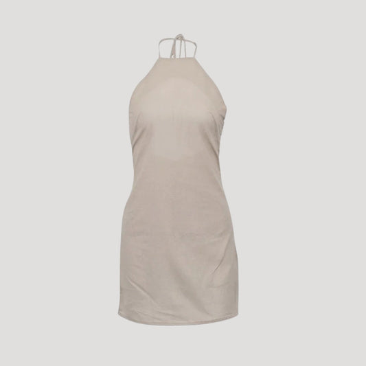LP | Donna in lino con scollo mini abito estivo