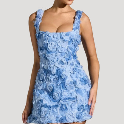 LP | Mini abito floreale donna collo quadrato schiena a corsetto