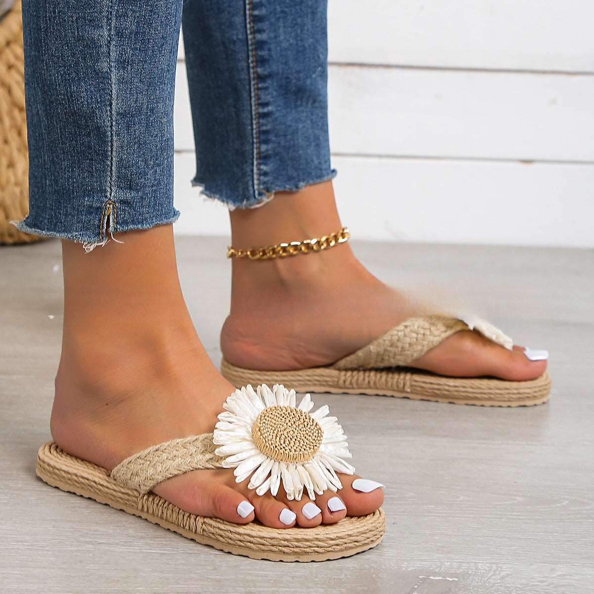 LP | Sandali piatti casual bohemien da donna con fiori