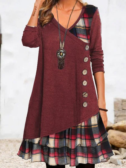 LP | Vestito midi abbottonato con maniche lunghe giornaliere casual e geometriche