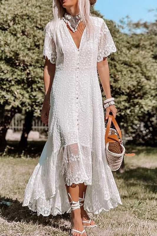 LP | Abito slim fit con scollo a V Abito midi in pizzo floreale