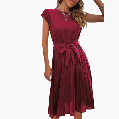 LP | Abito midi casual da donna con gonna a pieghe e cintura da annodare