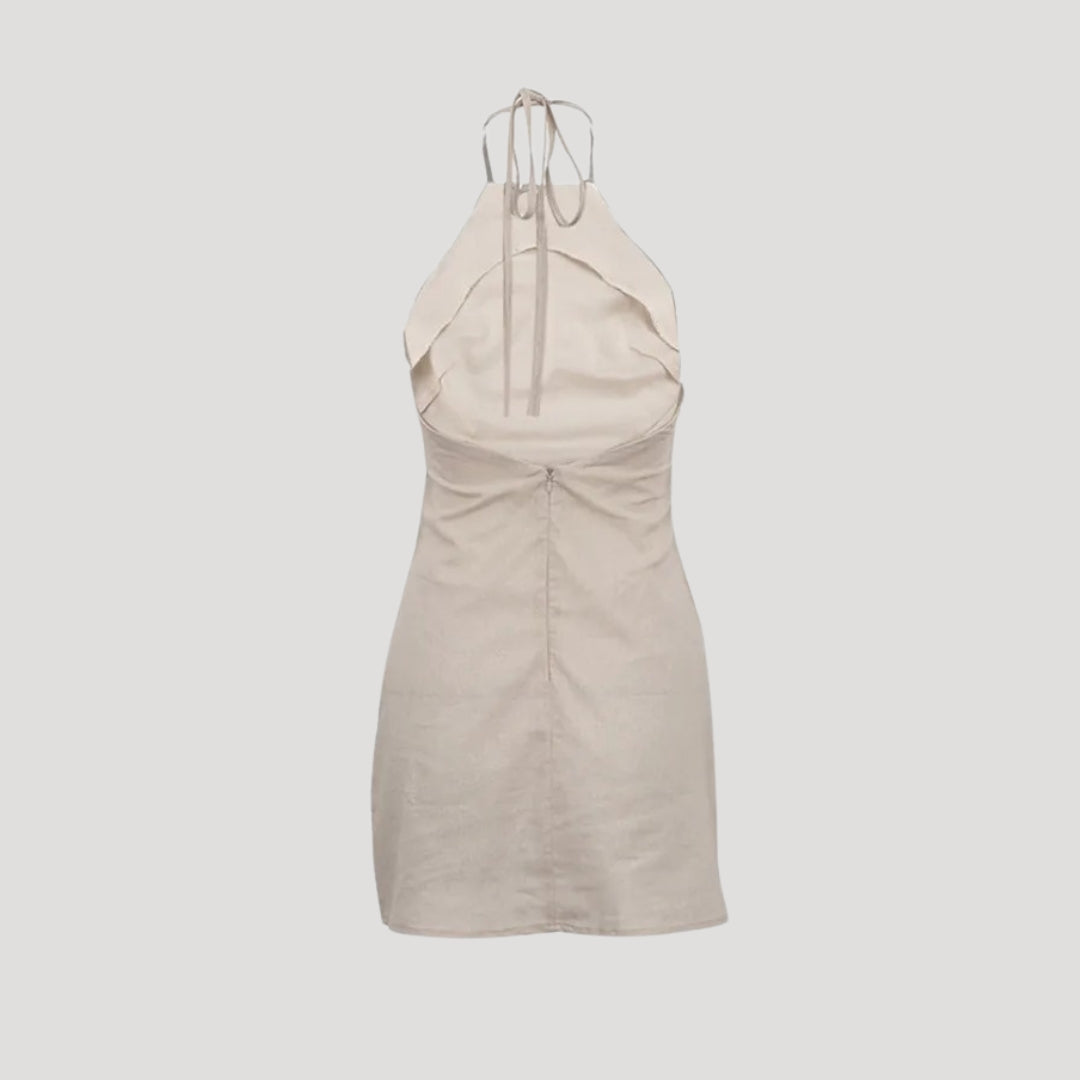 LP | Donna in lino con scollo mini abito estivo