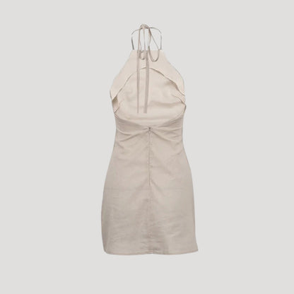 LP | Donna in lino con scollo mini abito estivo